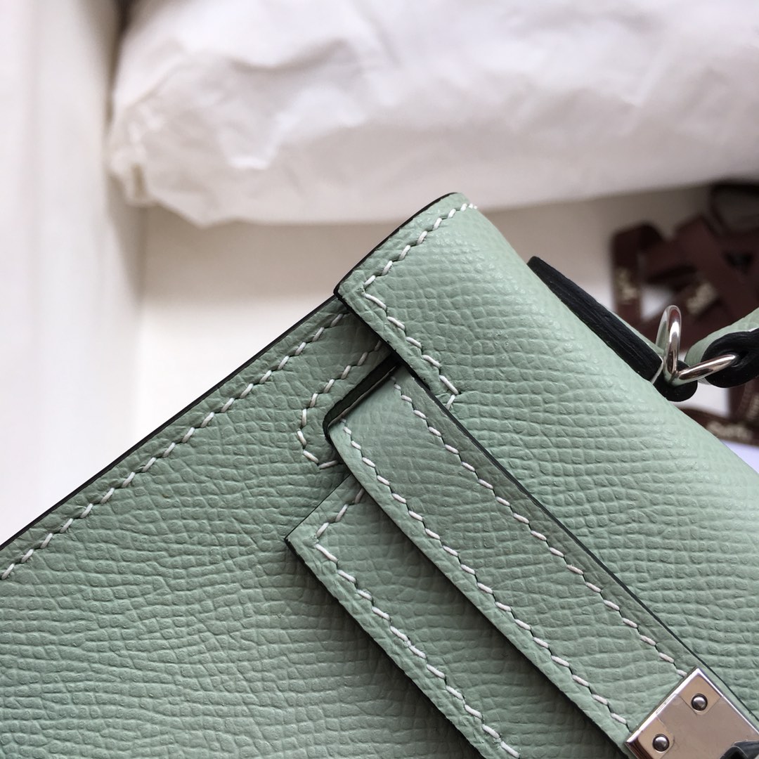 Hermes Kelly Mini II Bag 19CM In Sauge Green Epsom Leather